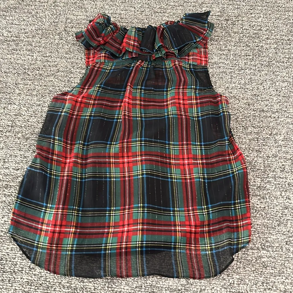 NWT JCrew Sleeveless Ruffle Collar Top in Black Stewart Tartan Sz M - Image 5