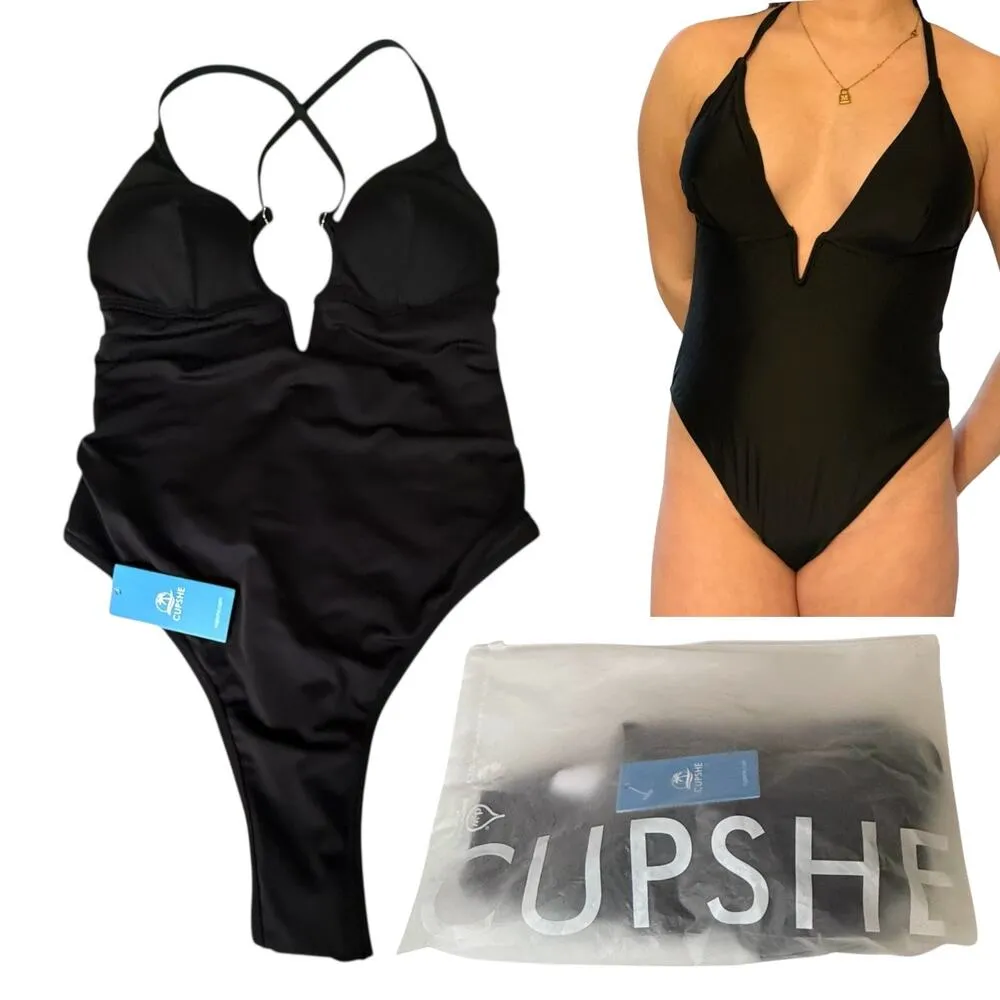 NEW Cupshe SWIMSUIT Women's LG Deep V-Wire Cross Back Cheeky One Piece Swimsuit - Image 12