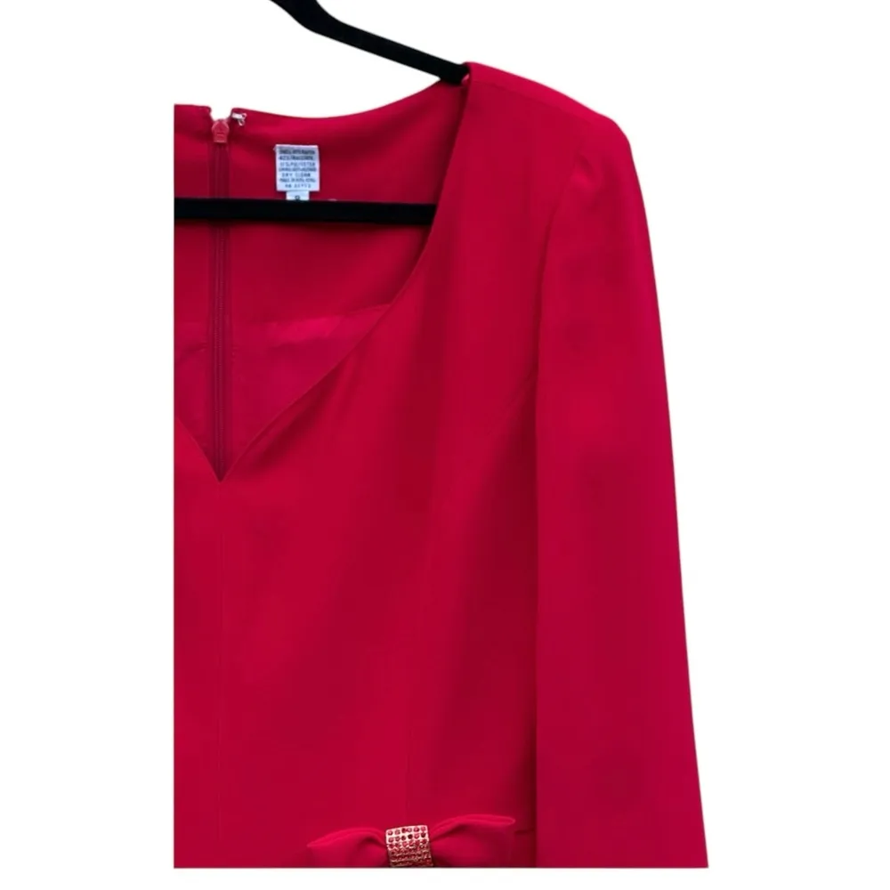 Vintage Red Rhinestone Bow Evening Cocktail Holiday Dress As Is 8 - Image 3