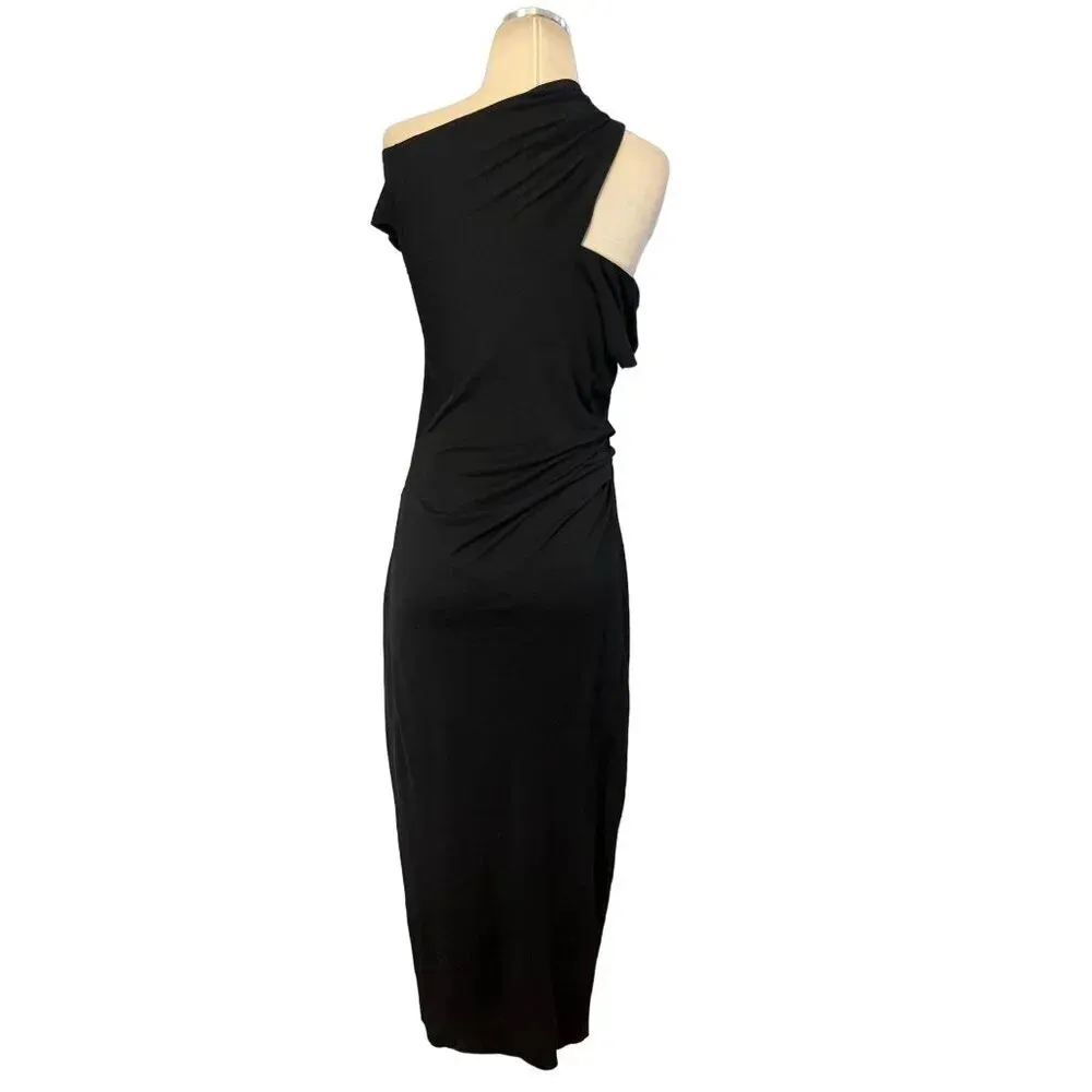 Helmut Lang Asymmetrical Maxi Dress in Basalt Black XSmall New Womens Jersey - Image 7