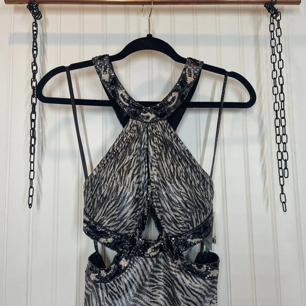 NWT Camille La Vie Animal Print Sequin Halter Open Back Maxi Dress Size 4 - Image 2