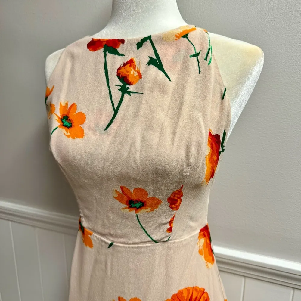 Wilfred Creneau Floral Print Sleeveless Slip Midi Dress Strappy Aritzia Cream 6 - Image 3