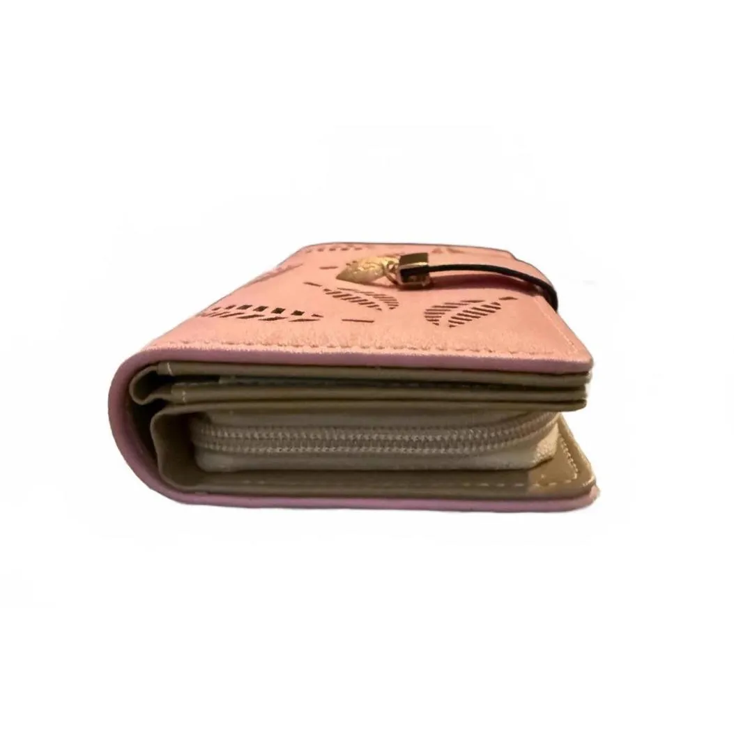 New Women's Pink Envelope Wallet with Cutout Gold Leaves Floral Bills Coins ID - Image 4