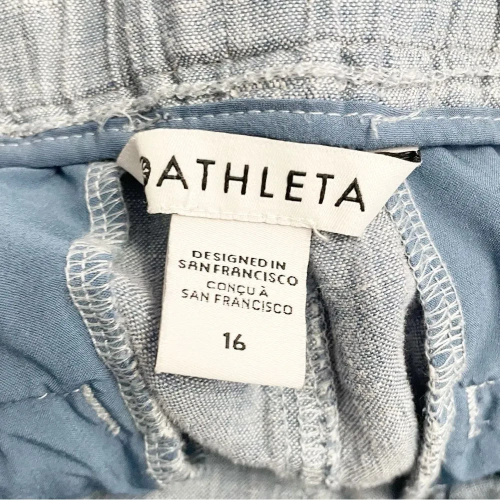 Athleta Cabo Linen Pull On Utility Shorts Women’s Size 16 Chambray Blue Summer - Image 3