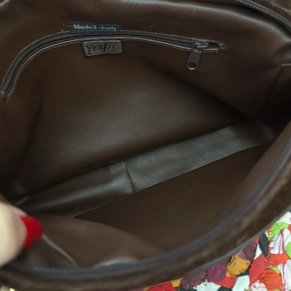 Vintage Yenko Italy Brown Suede Embroidered Top Zip Crossbody Bag Purse - Image 7