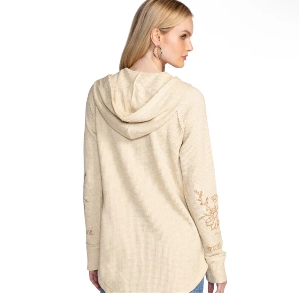 Johnny Was Metallic Thermal Hoodie - LAURA Metallic Cream Size XS - Image 3