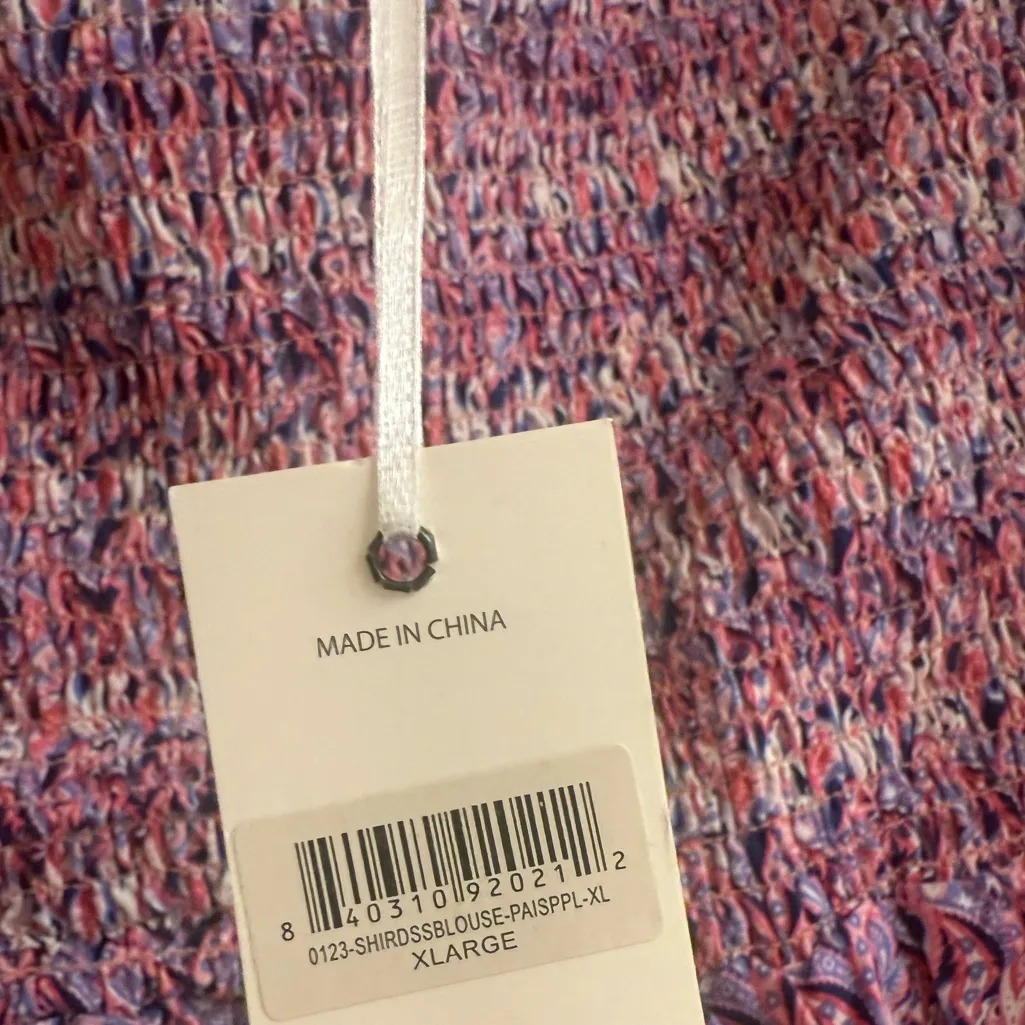 Simply Southern Pink Purple Paisley Shirred Smocked Blouse Top - size XL - Image 7