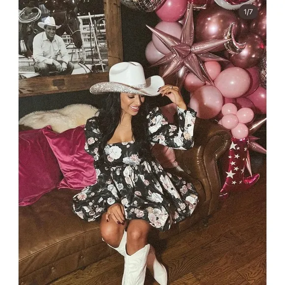 Buddy Love Stassie Puff Sleeve Babydoll Mini Dress Floral Sleeping Garden Size L - Image 2