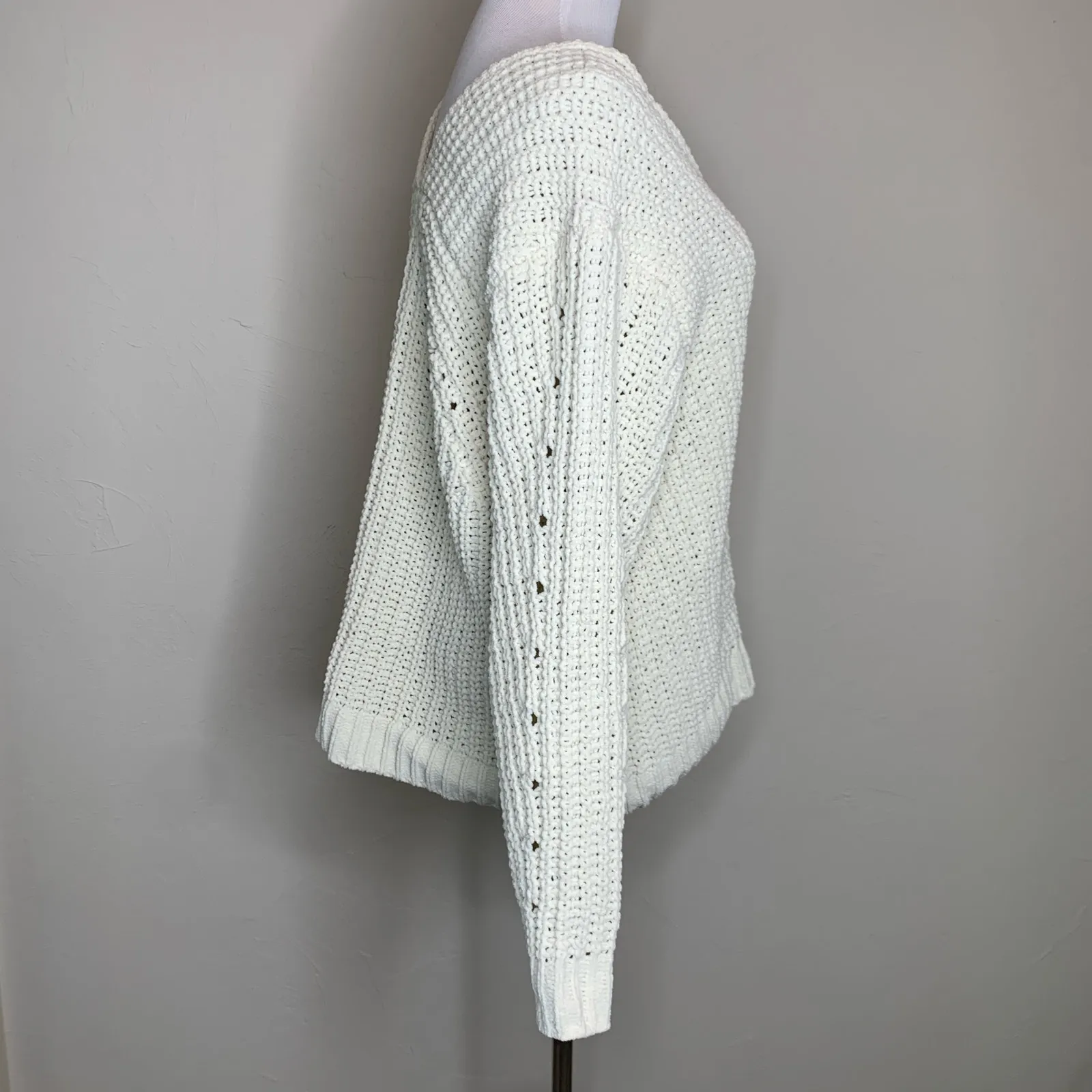 Oversized Wide Neck Chenille Cream Sweater Small - Image 4