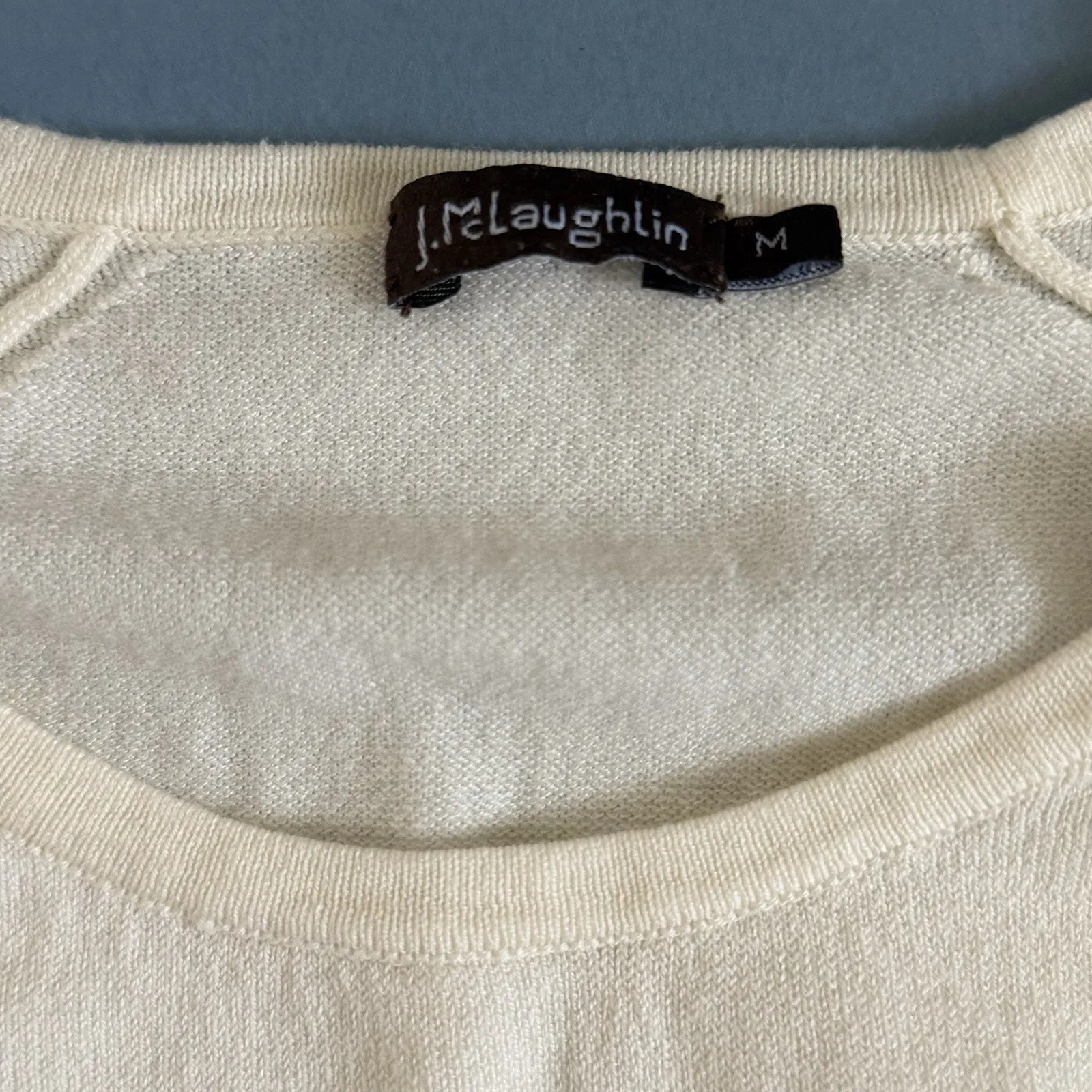 J. McLaughlin Jamey Crew Neck Button Trim Raglan Sleeve Egret Cream Sweater - Image 6