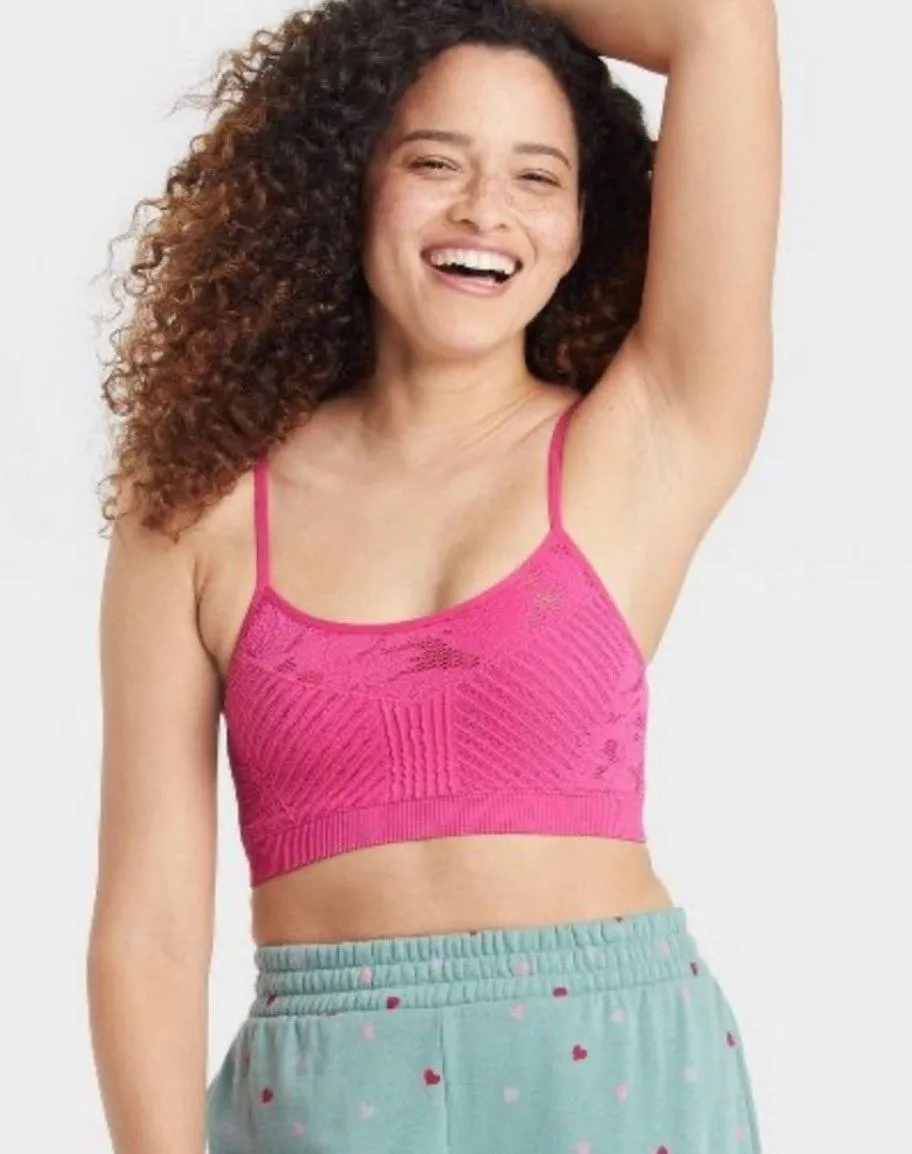 Colsie Women's Scoop Neck Crochet Bralette S Pink - Image 2