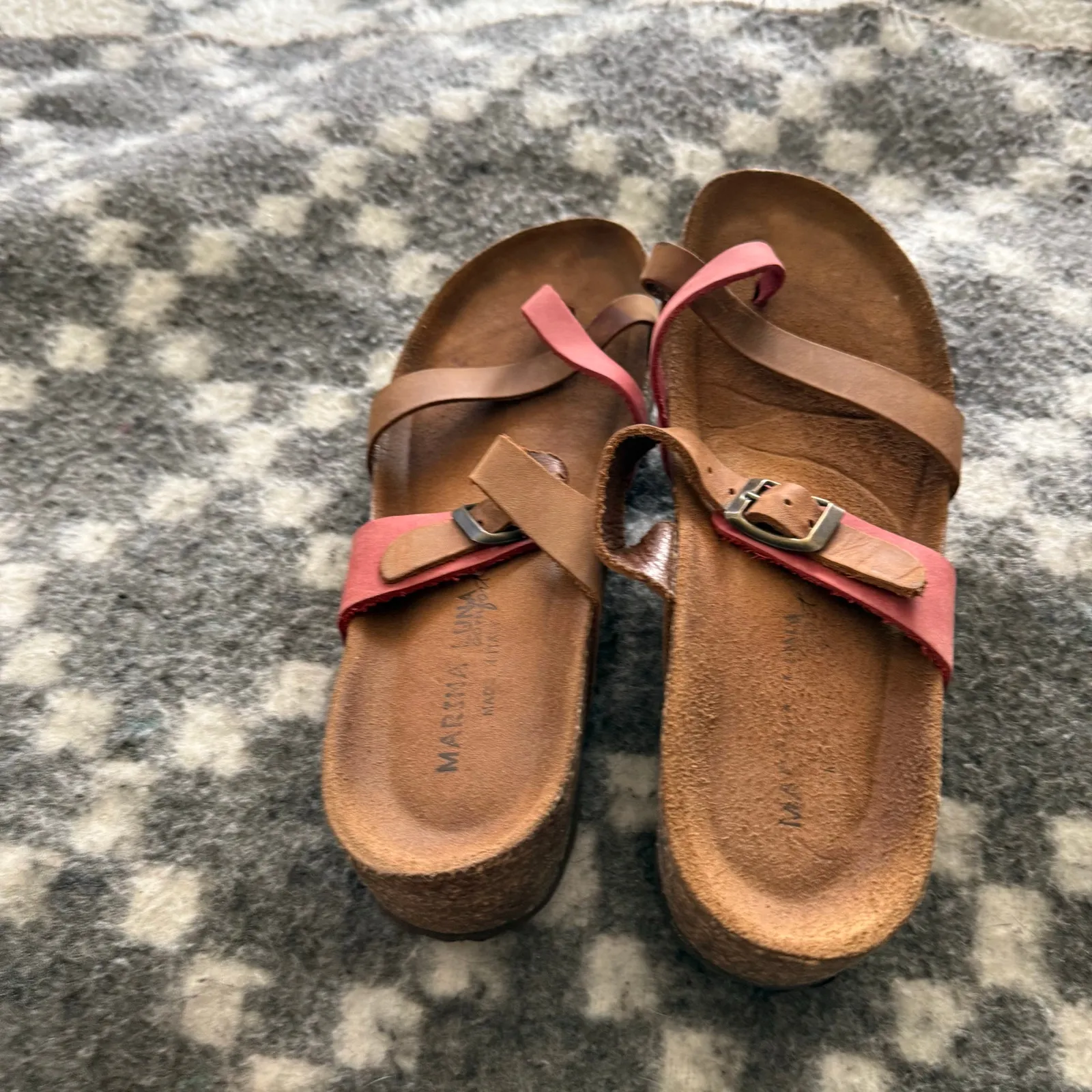 Marsha‎ Luna Comfort Sandals Women’s 9.5 Brown Red Leather Cork Footbed Italy - Image 3