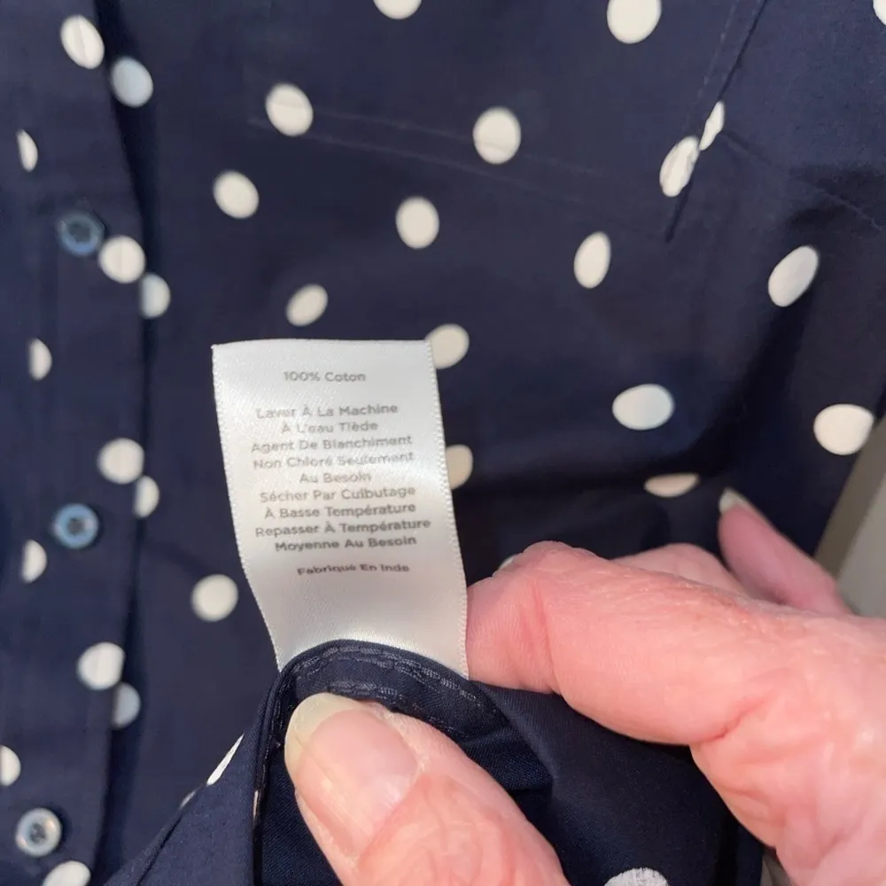 Talbots Navy Polka Dot Long Sleeve Button Down - Image 7