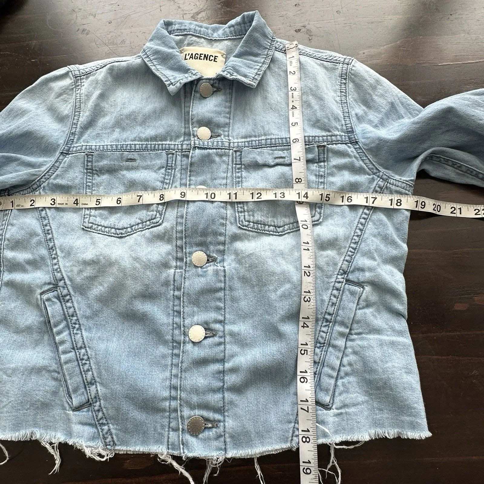 L’AGENCE Janelle Havana Blue Slim Raw Edge Denim Jacket Classic Women M - Image 10