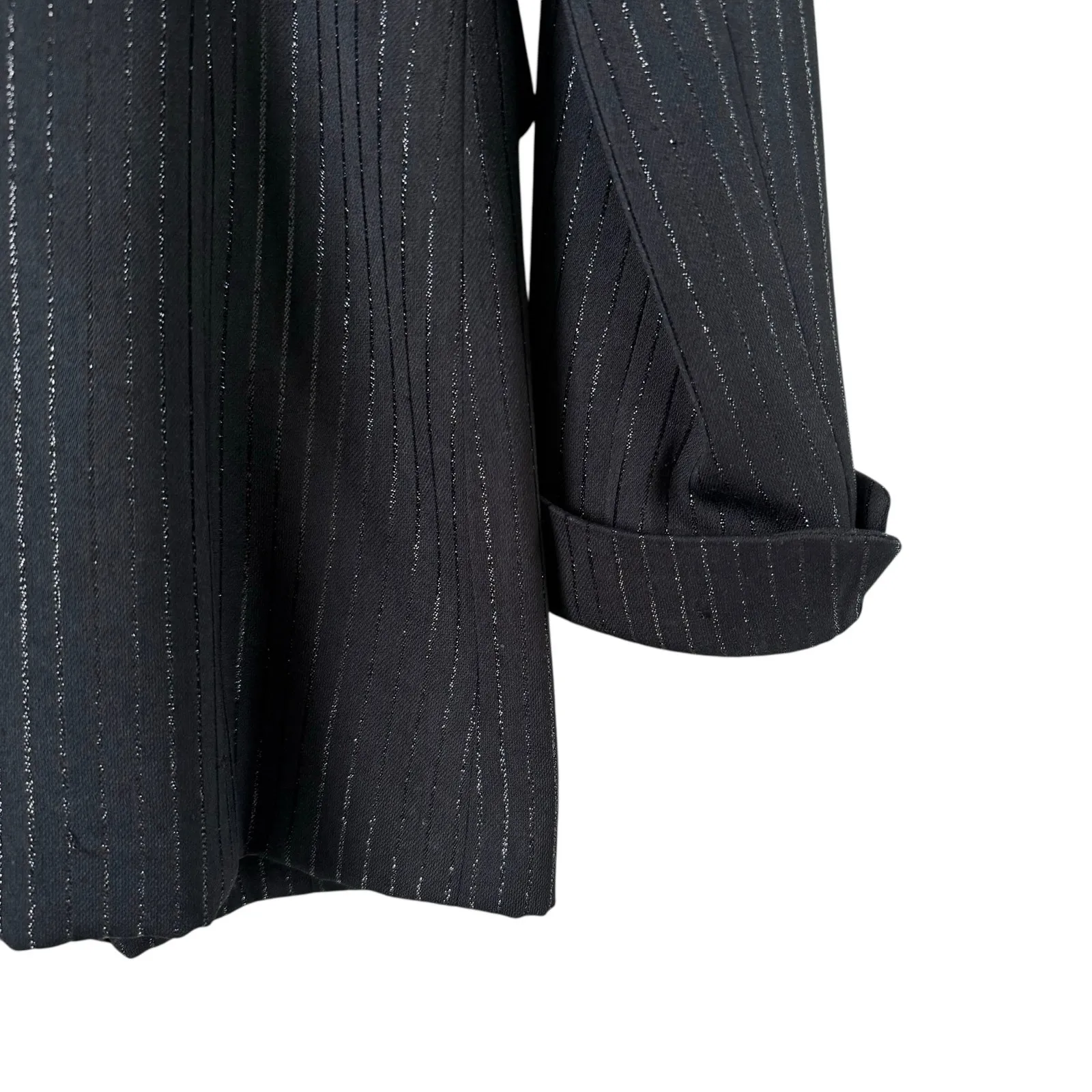 Vintage 90s Metallic‎ Pin Stripe Blazer Black Evening Jacket One Button, Size 4 - Image 9