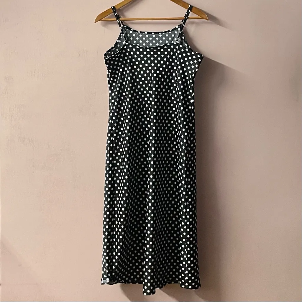 A New Day Black Polka Dot Slip Midi Dress EUC Size S - Image 2