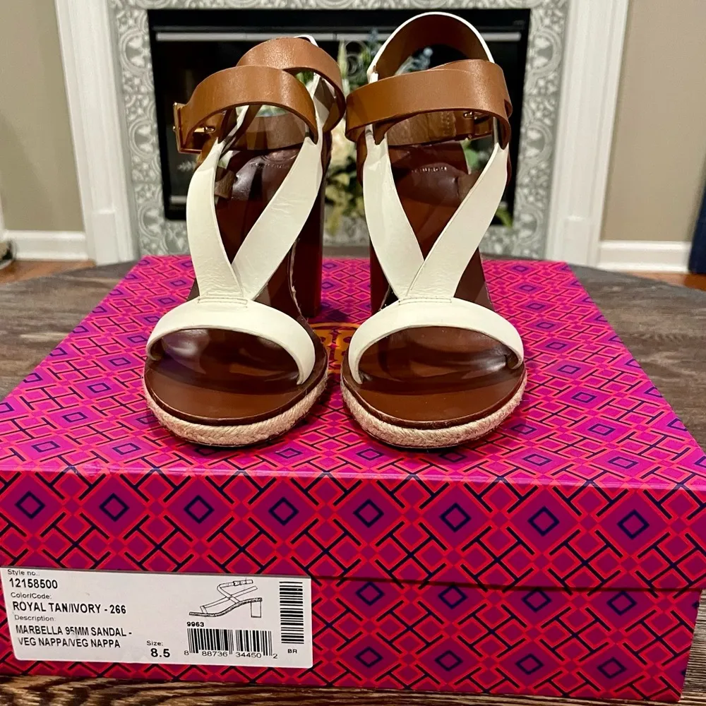 TORY BURCH “Marbella” Royal Tan/Ivory Ankle Strap Leather Sandals - Sz. 8.5 - Image 8