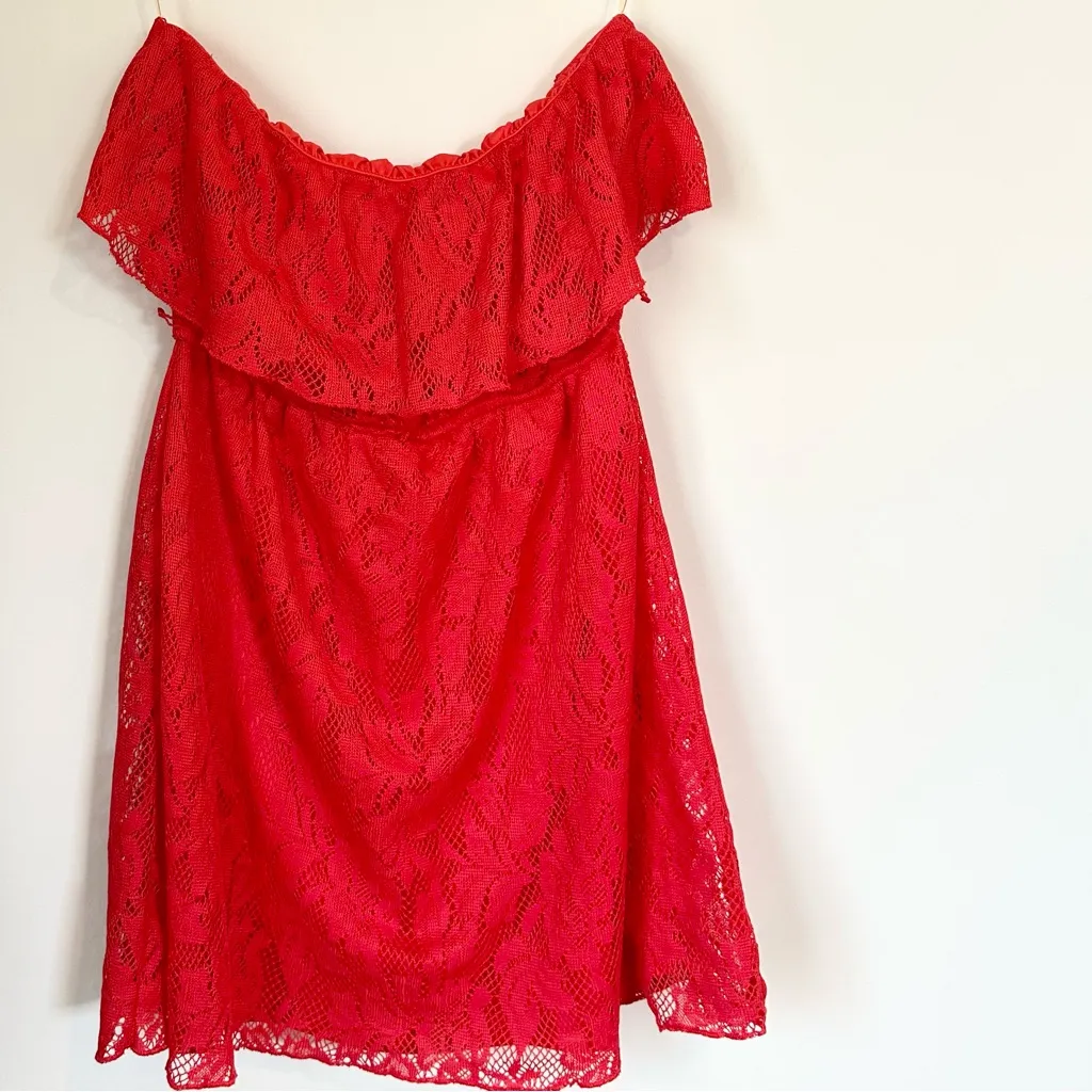 Charlotte Russe Strapless Vibrant Red Lace Mini Dress - Size: Medium - Image 5