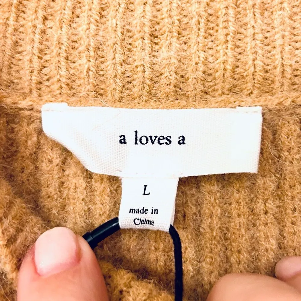 NEW a loves a Teardrop Mock Neck Balloon Sleeve Sweater Dress Camel LARGE - Image 6