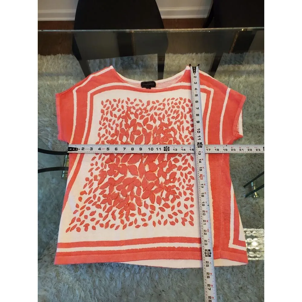 Investments Women White Pink Linen Round Neck Short Sleeve Top Shirt Size Large - Image 10