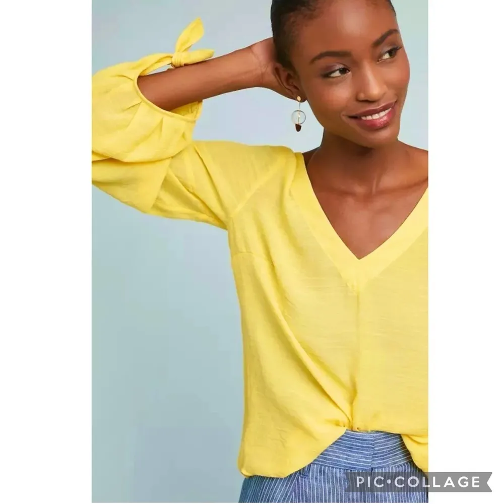 Maeve Anthropologie Verona Top Yellow Tie Sleeve S Boho V-Neck Relaxed Party Mod - Image 14