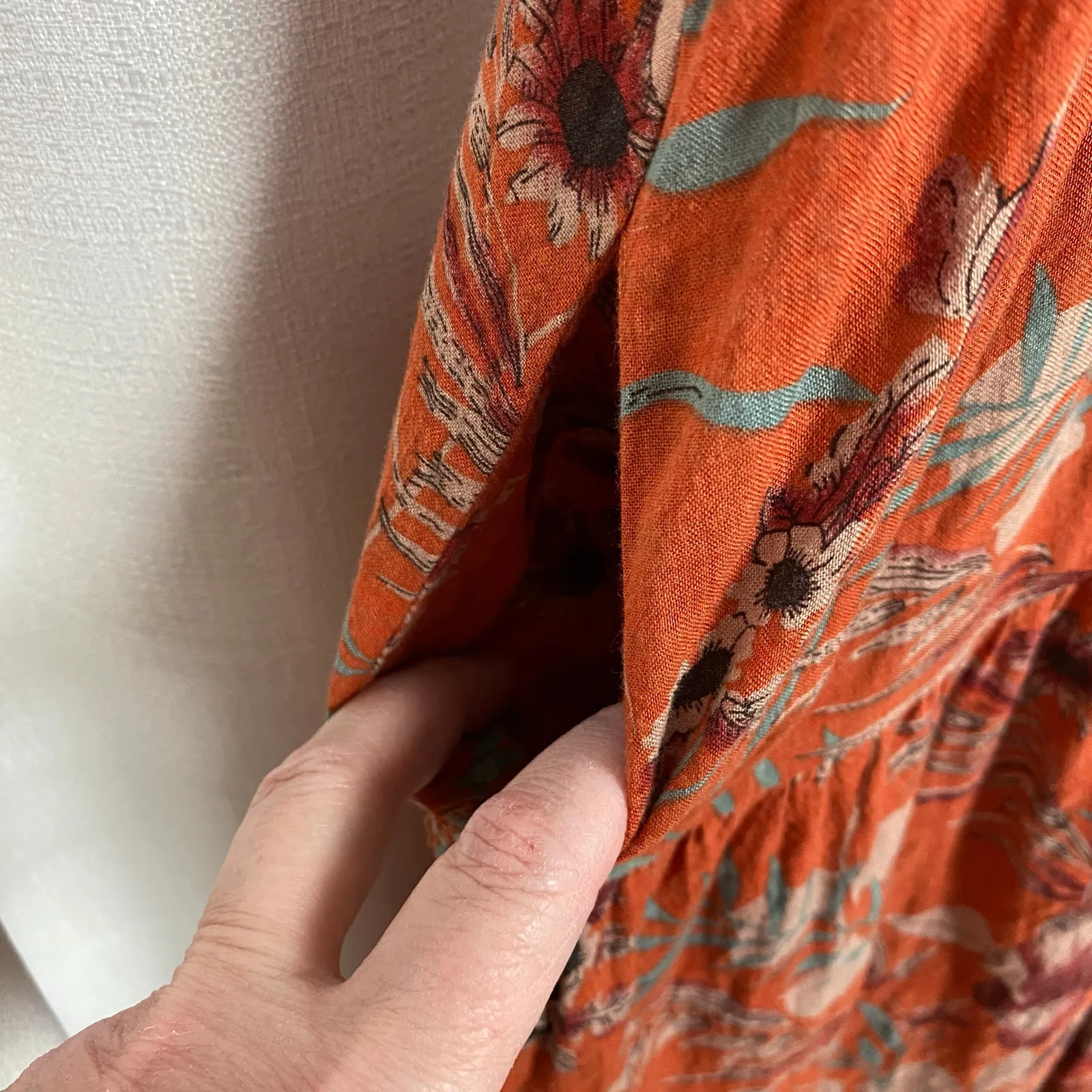 Natural Life Orange&Brown Floral Rebecca Tiered Midi Dress Sz.L - Image 10