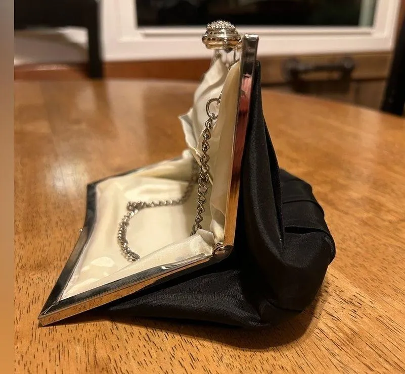 EUC! Black clutch satin evening bag - Image 7