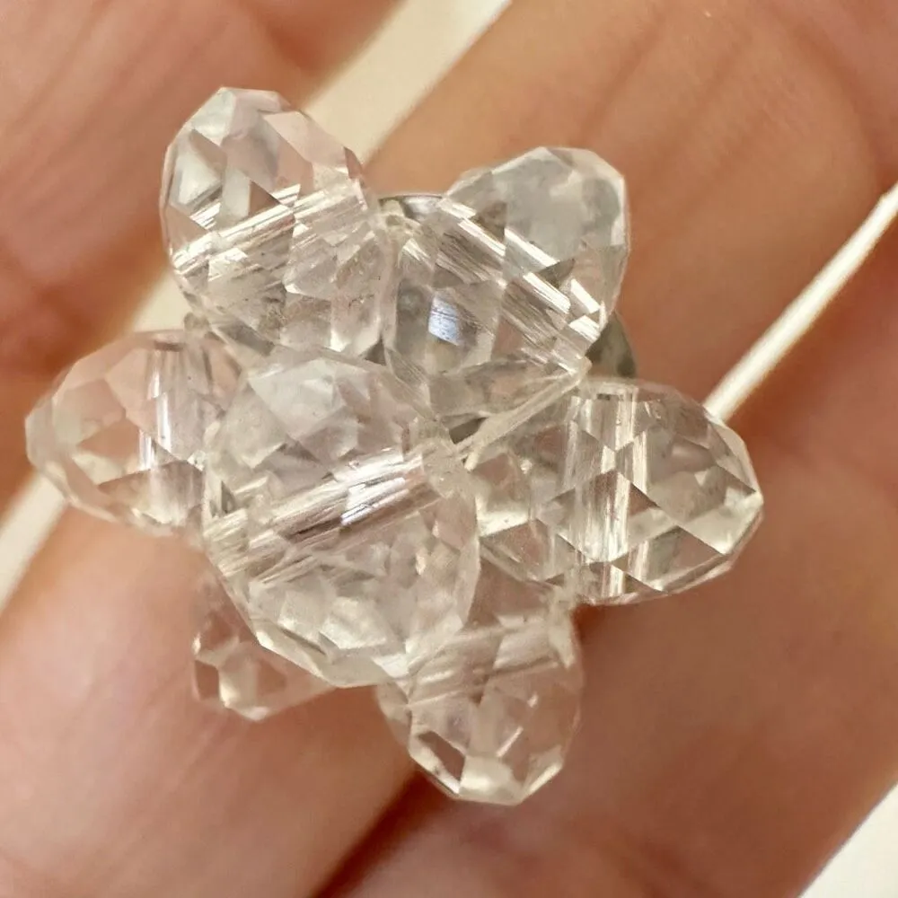 Clear beaded cluster ring Silver - Image 4