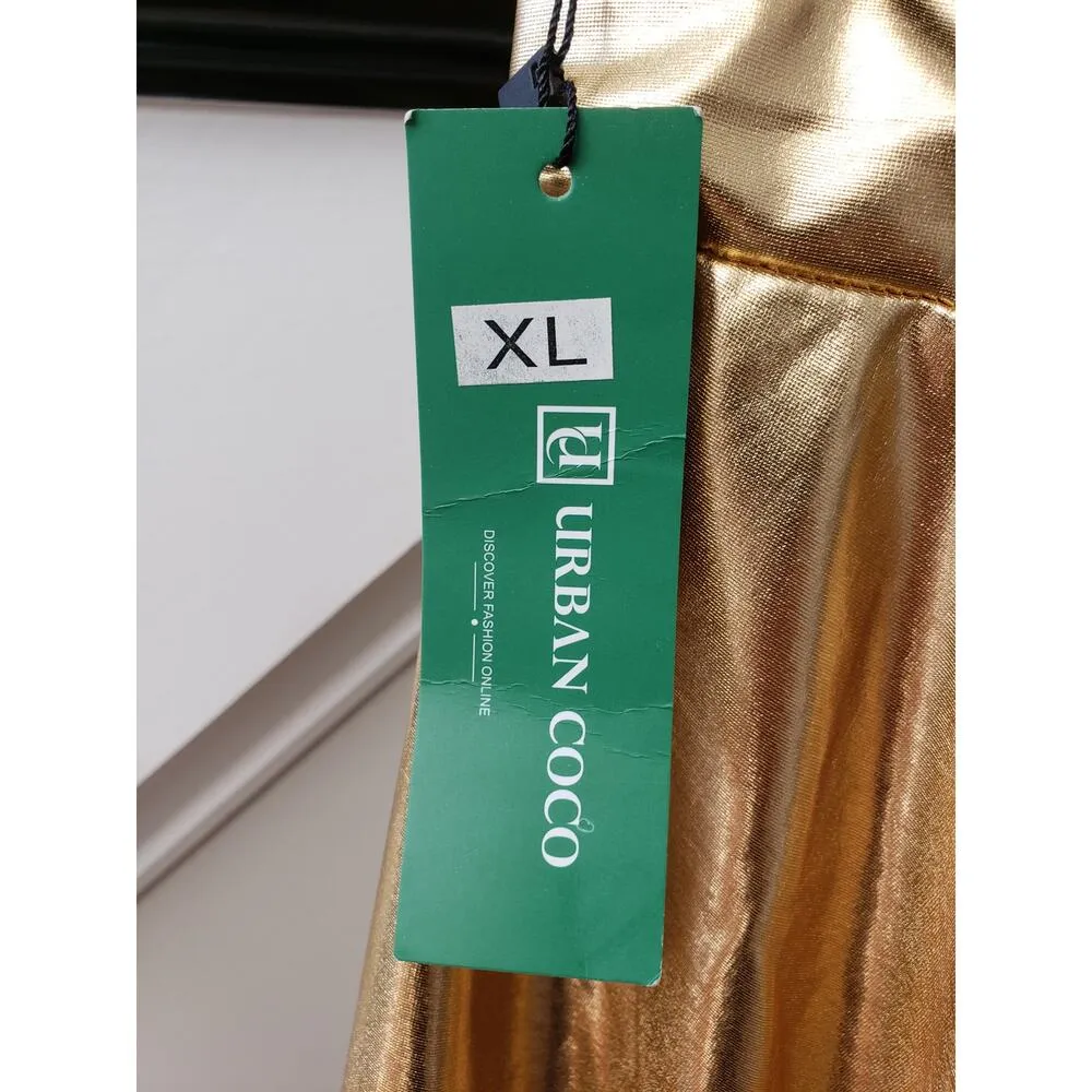 Urban Coco Women's Gold Metallic Skater Skirt Size XL Party Shiny Dance Costume - Image 6