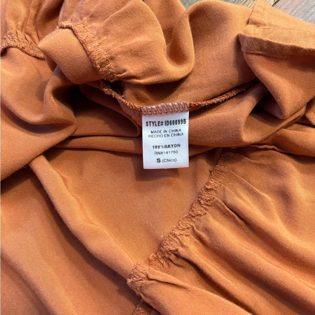 Bohme Bohemian Danae Tiered Camel Brown Midi Dress Sz Small 🍄 - Image 10