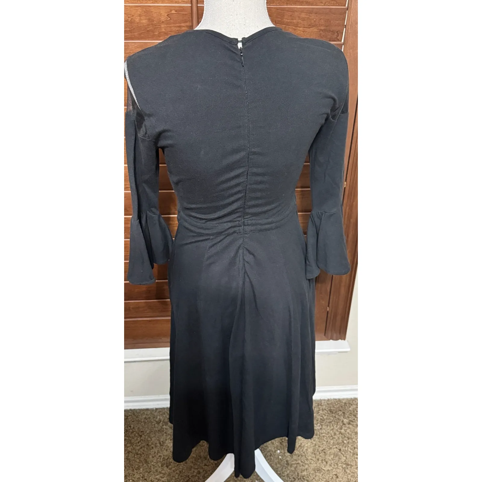 eShakti Black Embroidered Dress Size 0 XS long sleeve mesh floral midi - Image 6