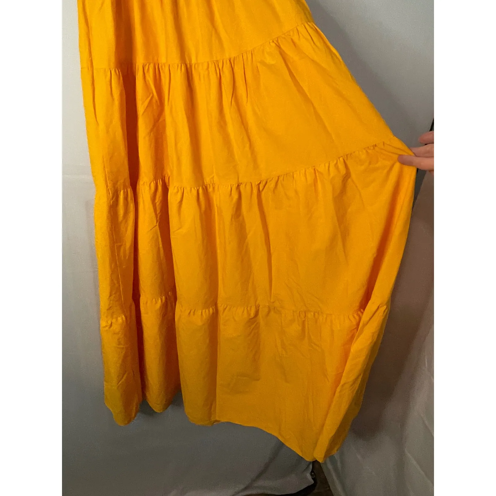 EXPRESS Maxi Dress Puff Sleeve Smocked Waist Tiered Skirt Yellow Orange XS - Image 6