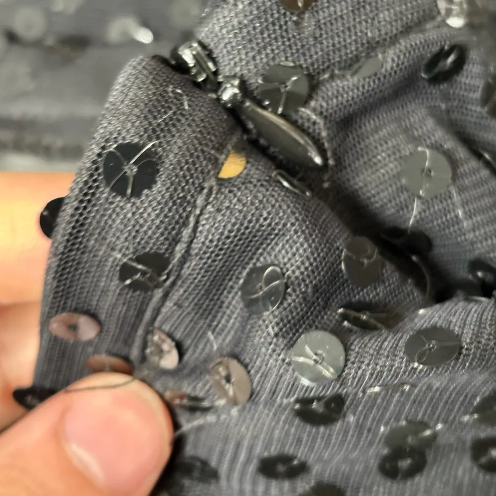 Vintage Y2K 2000s edgy cocktail boho disco sequin midi black skirt size 25 - Image 8