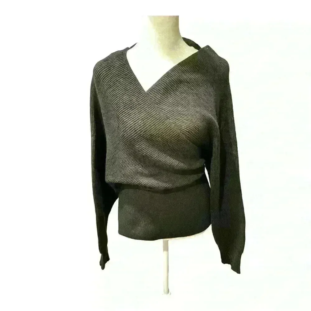 Zenana Cross Wrap Rib Long Sleeve Sweater Black New Without Tags Medium Trendy - Image 4