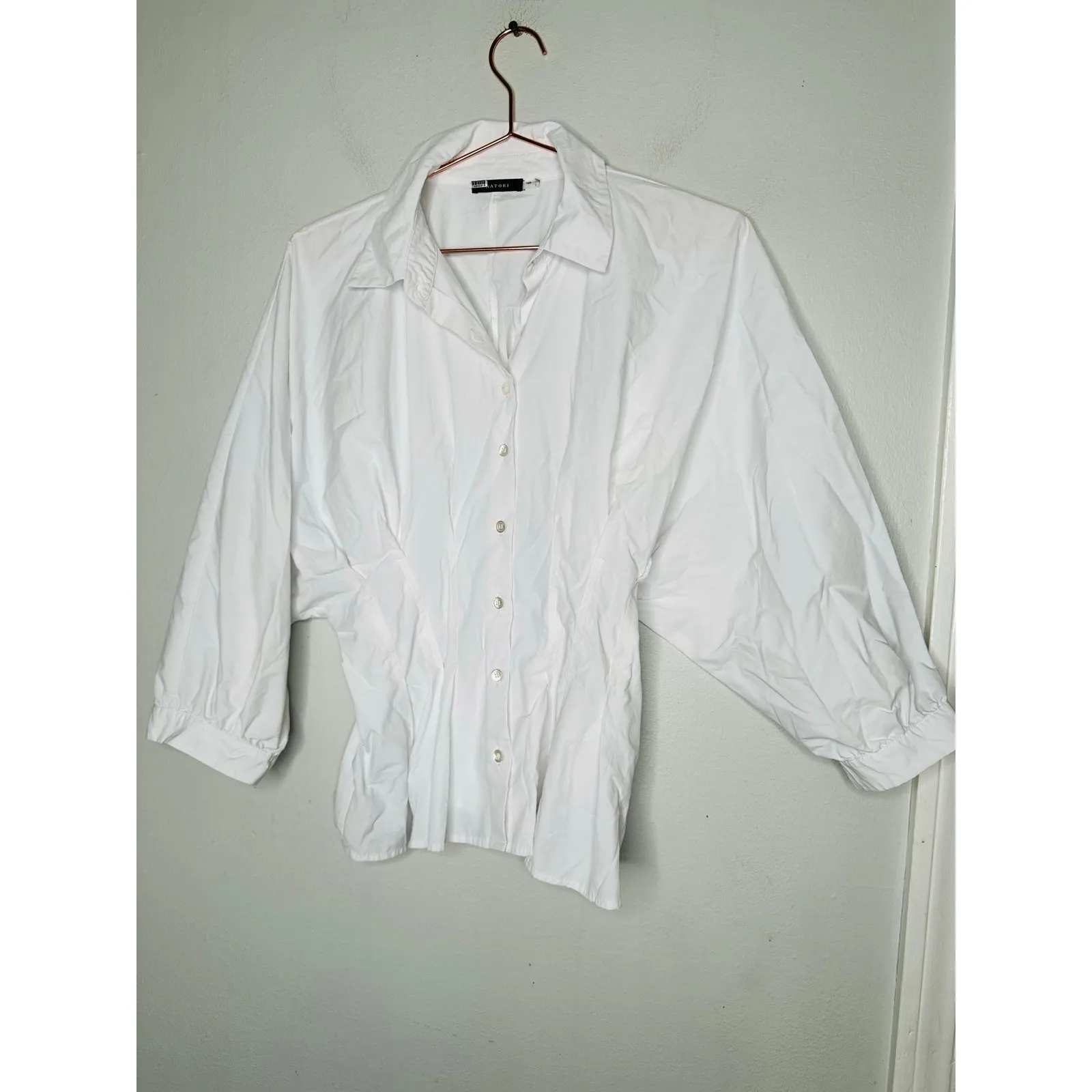 NATORI White Cotton Blend Collared Front Button Techno Poplin Top Size 8 - Image 6