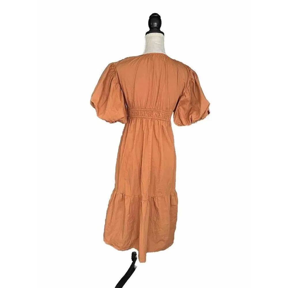 Jessica Simpson Empire Waist Midi Dress Puffy Sleeves V Neck Size M Cottage Core - Image 3