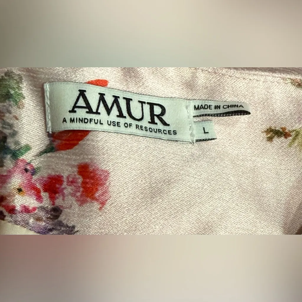 AMUR Betty Off The Shoulder Top / Baby Pink Floral Satin Blouse Size Large‎ $339 Red - Image 7