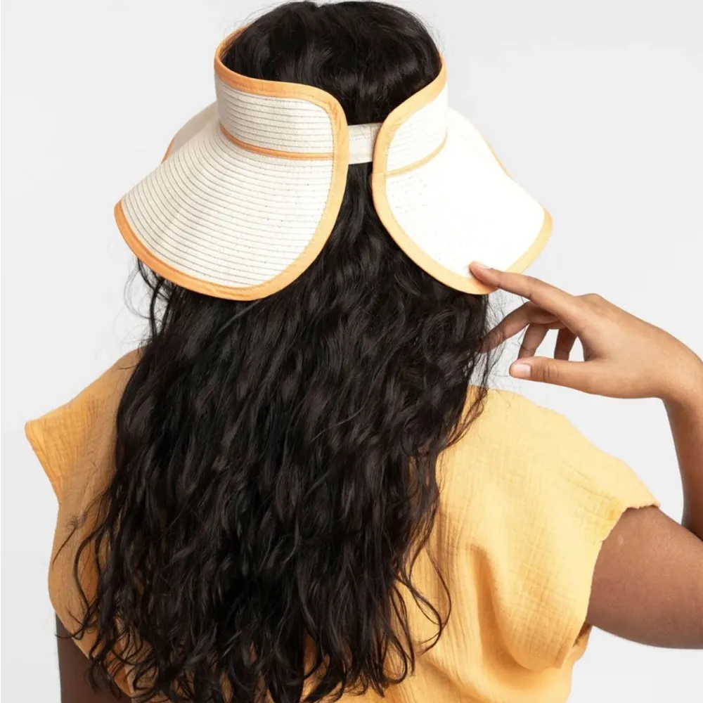 Gal Bashy • NWT Jimani Roll Up Straw Sun Visor With Printed Binding in Mango Tan - Image 3