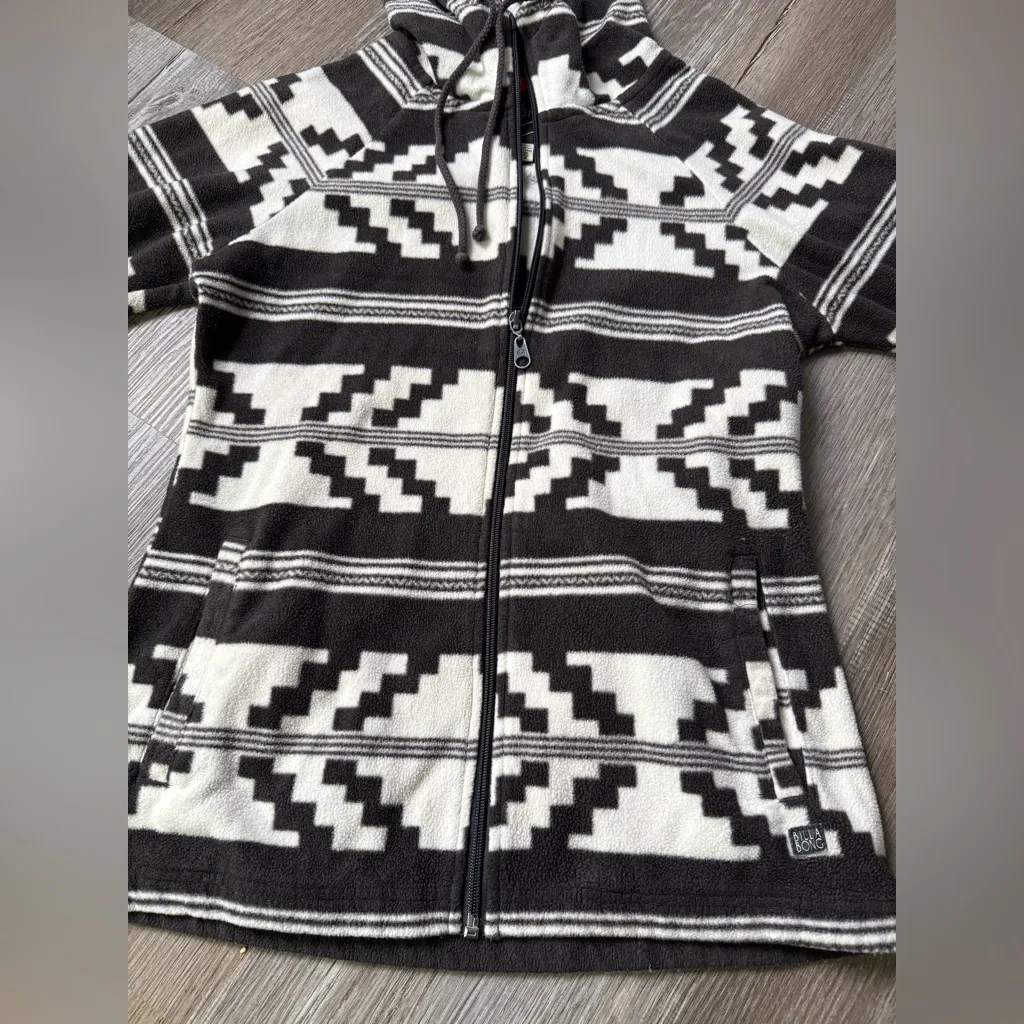 Billabong Fleece Zip Up Hoodie Sweatshirt Pattern Hippie Boho Brown Cream S M - Image 3
