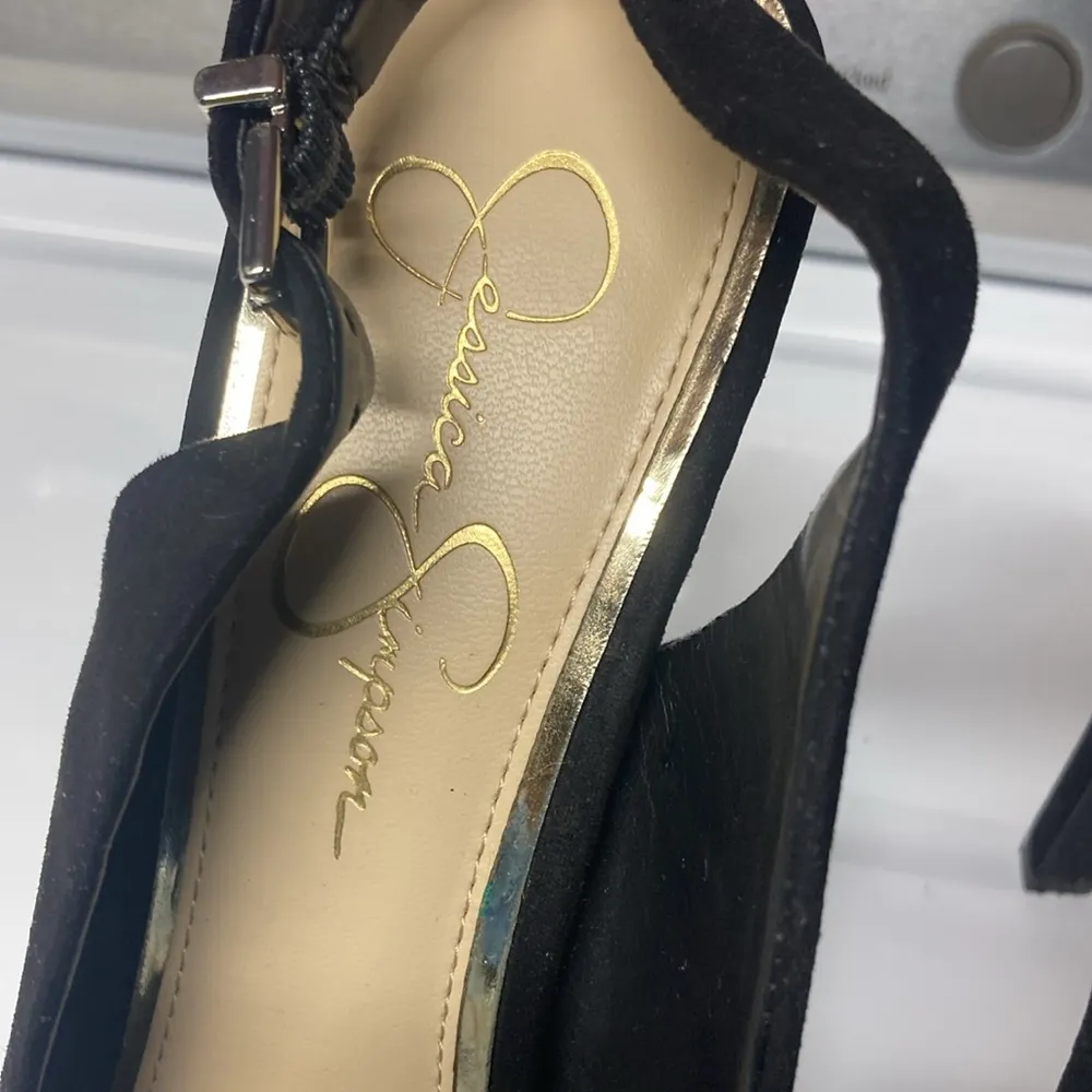 Jessica Simpson Suede Open Toe Slingback Buckle Closure Heels - Image 2