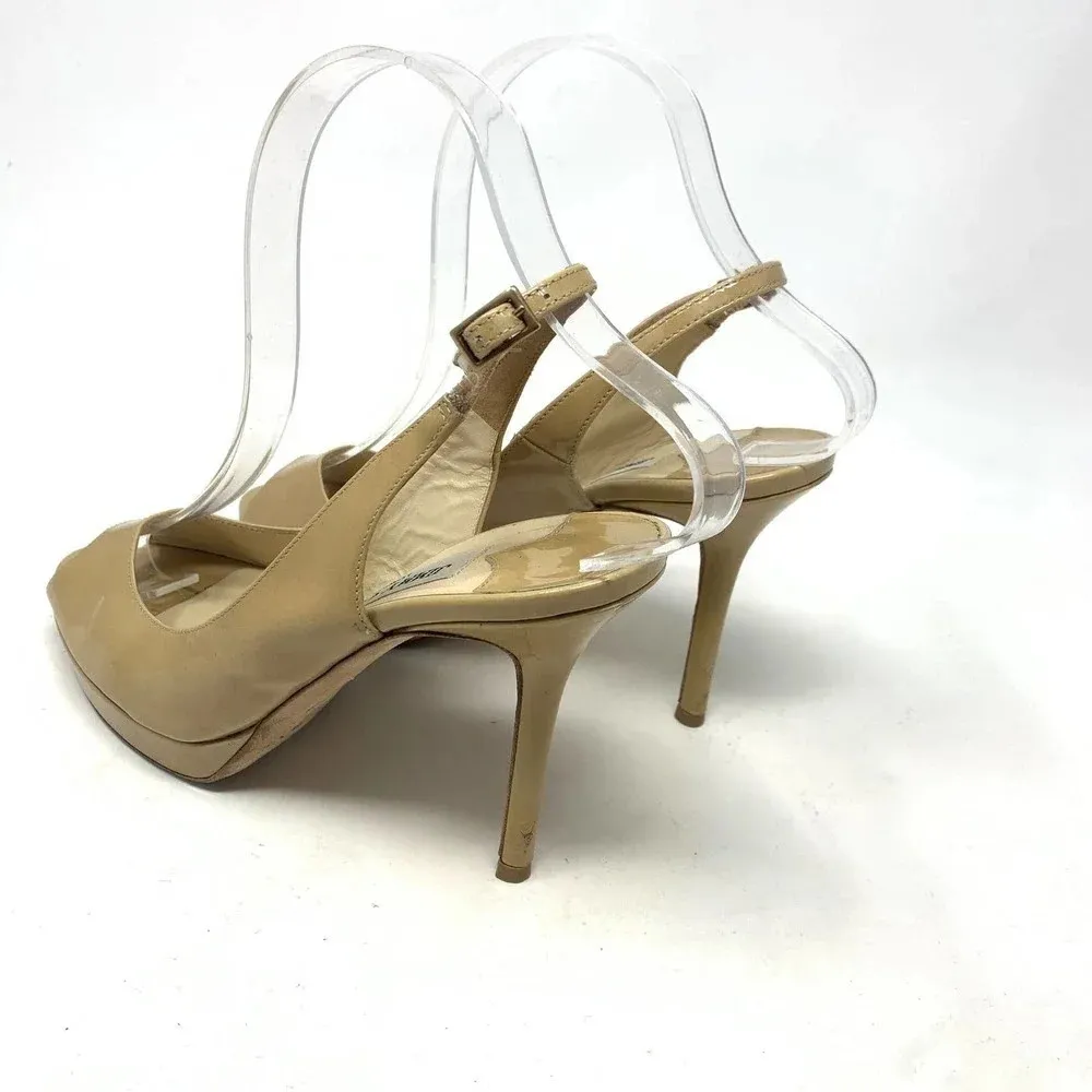Jimmy Choo Patent Leather Slingback Peep-Toe‎ Platform Pumps Size 37 /  US 7 - Image 8