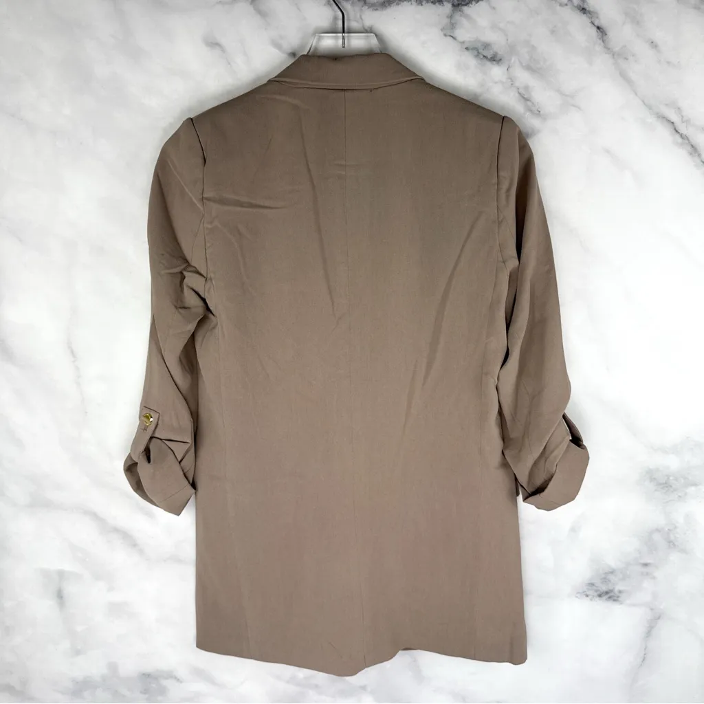 NWT Tahari Cuffed Quarter Sleeve Open Front Blazer Jacket Minimalist Taupe XS - Image 5