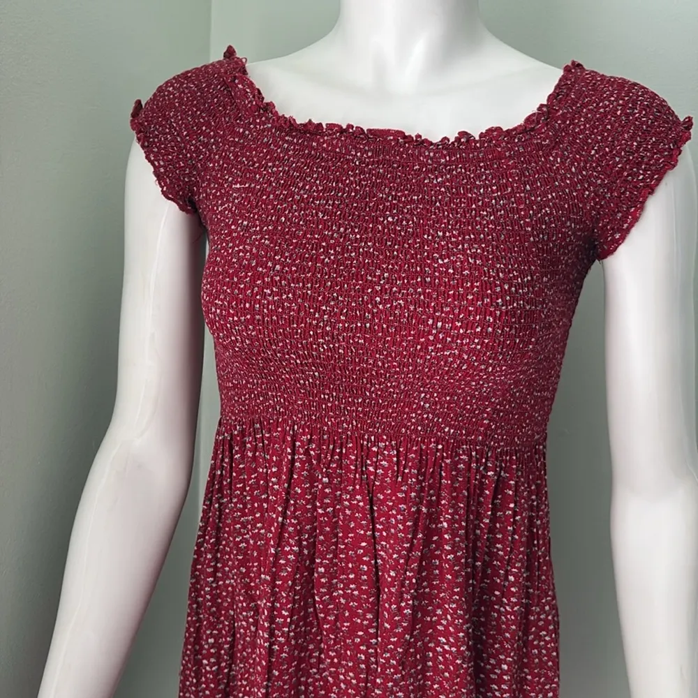 Brandy Melville Caley smocked off the shoulder red floral dress - Image 8