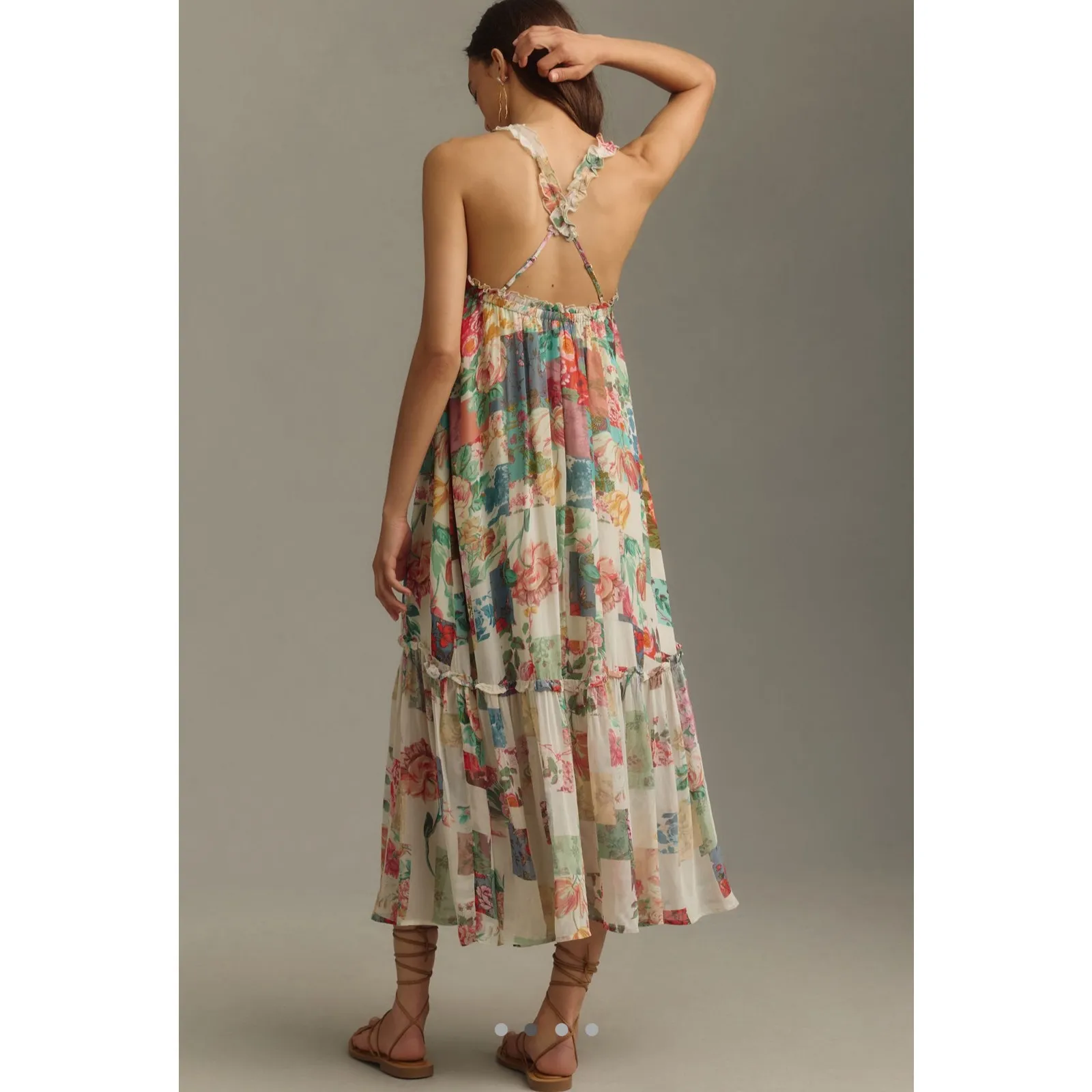 By Anthropologie Chiffon Shift Midi Dress in Pink Combo Size XS NWT - Image 3