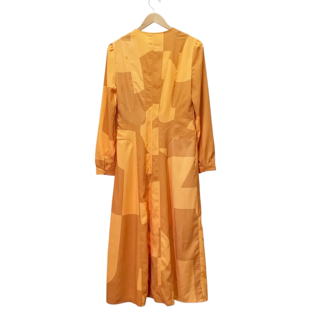 House of Sunny Cinema Dress Orange Yellow Geometric Button Front Midi Size 6 US - Image 3