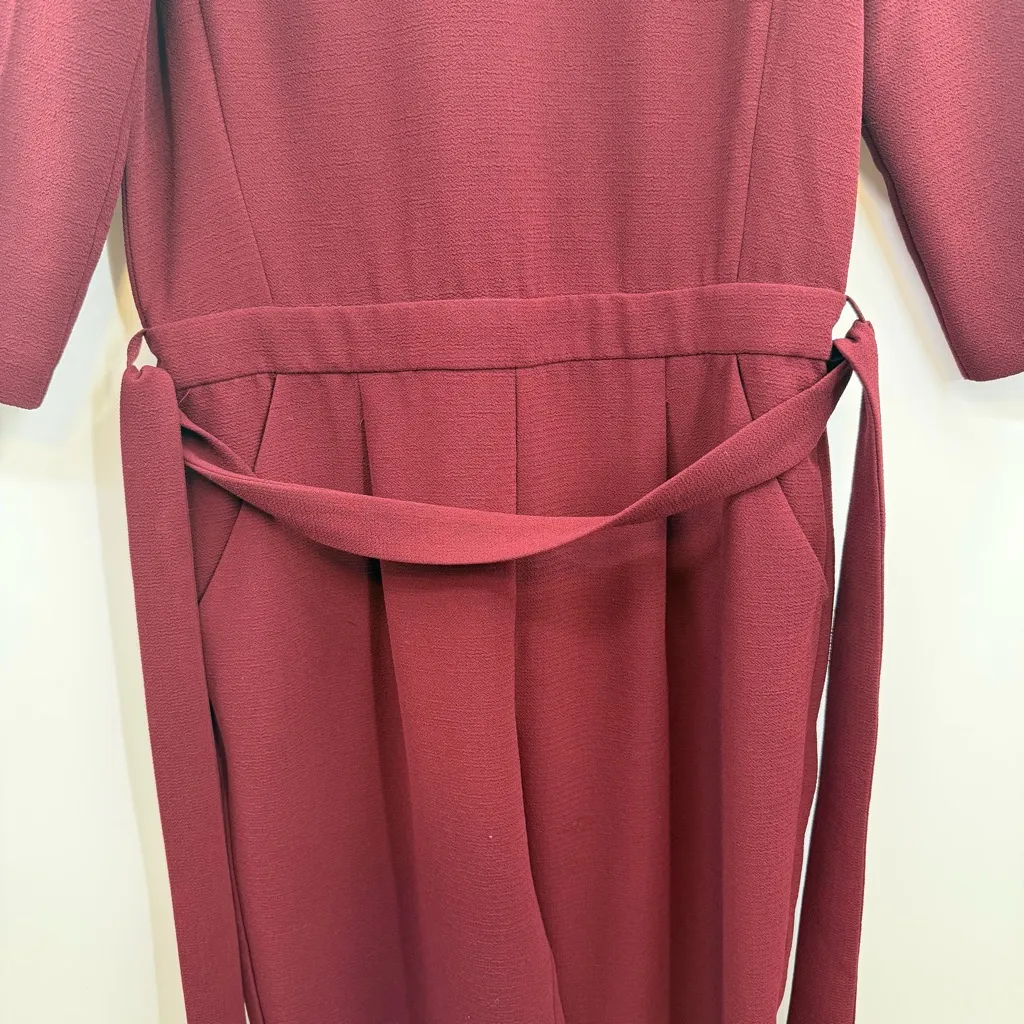 Madewell Sloan Jumpsuit Dark Cabernet jumper size 2 crepe belted romper cropped - Image 3