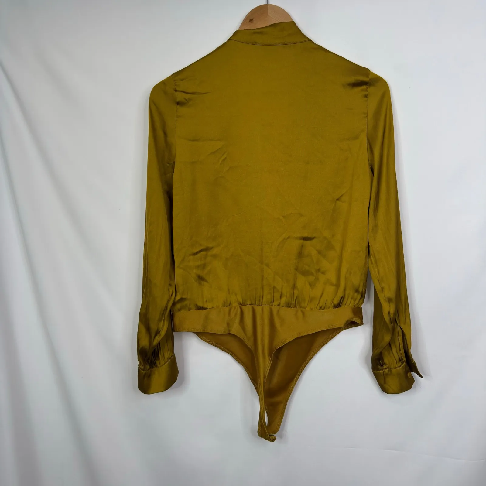 Sincerely Jules Olive Green Silky Draped Wrap Thong Bodysuit Size Large - Image 7