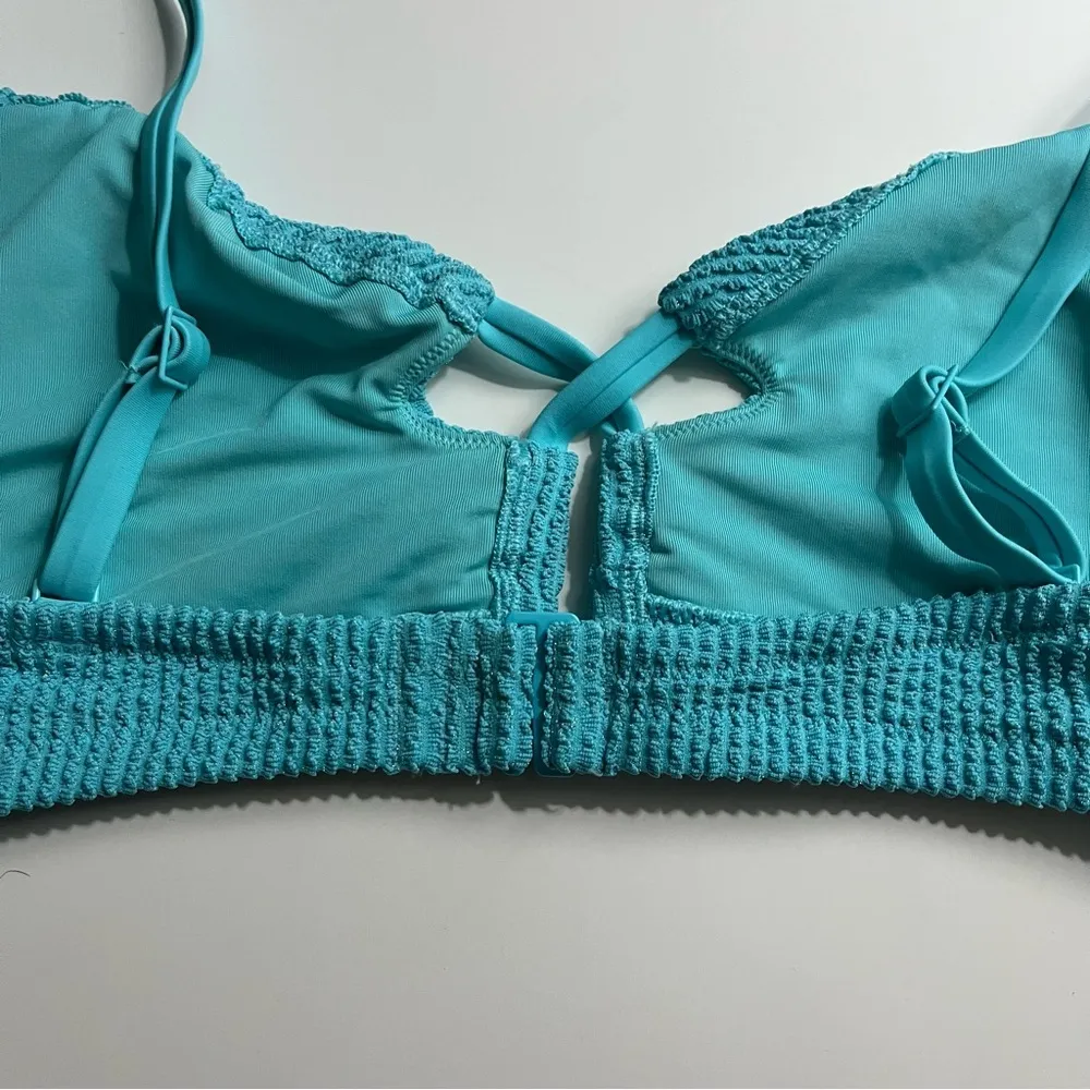 Aerie • NWT Shimmery Crinkle Lace Up Scoop Bikini Top “Springs” Turquoise Blue - Image 9