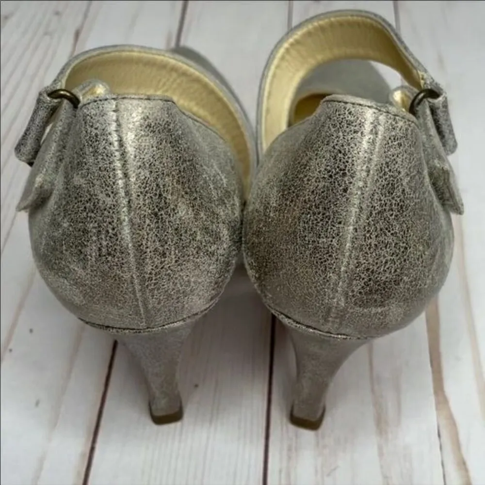 Paul Green Single Cross Strap Heels pumps Shoes Metallic glitter silver size 5 - Image 10