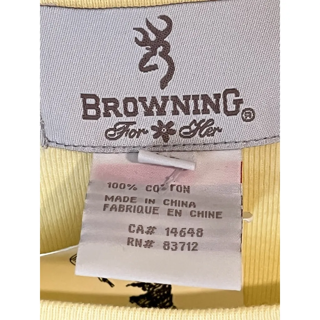 Browning Shirt Womens XL Yellow Short Sleeve Crew Neck Embrodered Deer Logo Top - Image 6